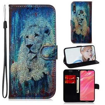 White Lion Laser Shining Leather Wallet Phone Case for Huawei Y7(2019) / Y7 Prime(2019) / Y7 Pro(2019)