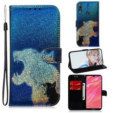 Cat and Leopard Laser Shining Leather Wallet Phone Case for Huawei Y7(2019) / Y7 Prime(2019) / Y7 Pro(2019)