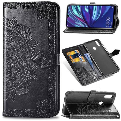 Embossing Imprint Mandala Flower Leather Wallet Case for Huawei Y7(2019) / Y7 Prime(2019) / Y7 Pro(2019) - Black