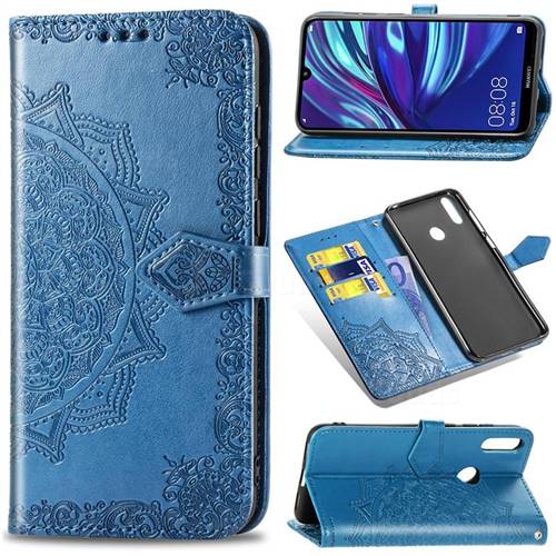 Embossing Imprint Mandala Flower Leather Wallet Case for Huawei Y7(2019) / Y7 Prime(2019) / Y7 Pro(2019) - Blue