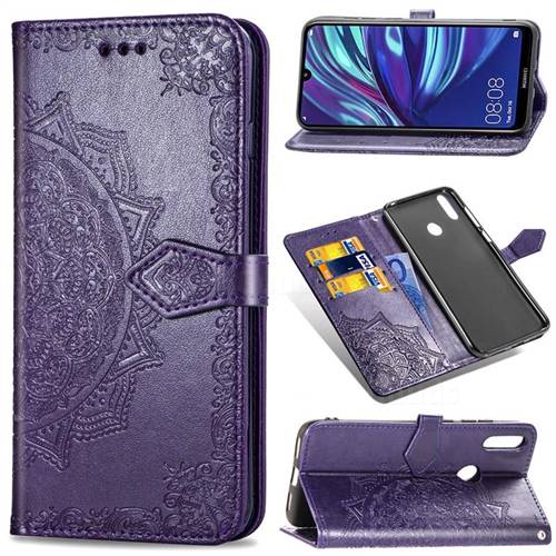 Embossing Imprint Mandala Flower Leather Wallet Case for Huawei Y7(2019) / Y7 Prime(2019) / Y7 Pro(2019) - Purple