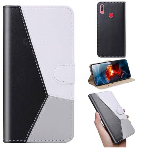 Tricolour Stitching Wallet Flip Cover for Huawei Y7(2019) / Y7 Prime(2019) / Y7 Pro(2019) - Black