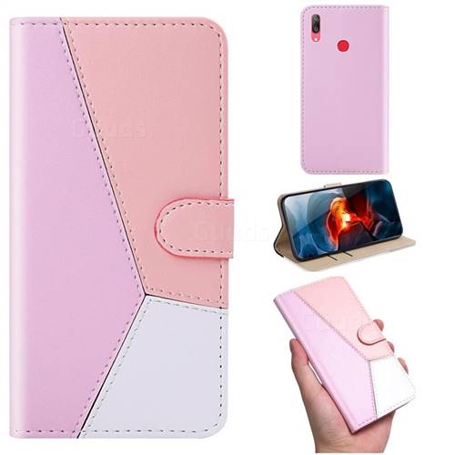 Tricolour Stitching Wallet Flip Cover for Huawei Y7(2019) / Y7 Prime(2019) / Y7 Pro(2019) - Pink