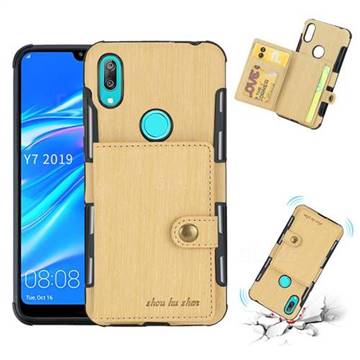Brush Multi-function Leather Phone Case for Huawei Y7(2019) / Y7 Prime(2019) / Y7 Pro(2019) - Golden