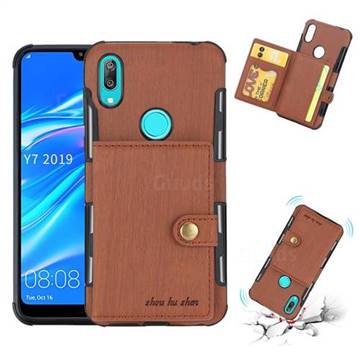 Brush Multi-function Leather Phone Case for Huawei Y7(2019) / Y7 Prime(2019) / Y7 Pro(2019) - Brown