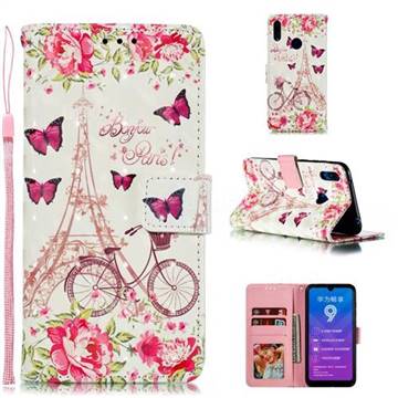 Bicycle Flower Tower 3D Painted Leather Phone Wallet Case for Huawei Y7(2019) / Y7 Prime(2019) / Y7 Pro(2019)
