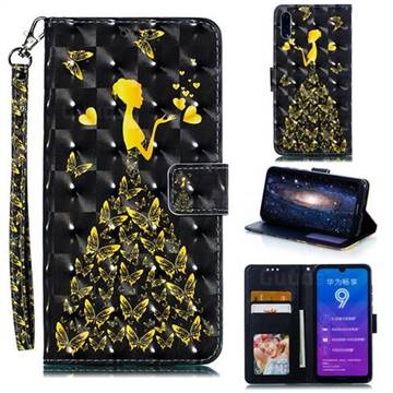 Golden Butterfly Girl 3D Painted Leather Phone Wallet Case for Huawei Y7(2019) / Y7 Prime(2019) / Y7 Pro(2019)