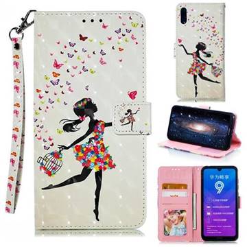 Flower Girl 3D Painted Leather Phone Wallet Case for Huawei Y7(2019) / Y7 Prime(2019) / Y7 Pro(2019)