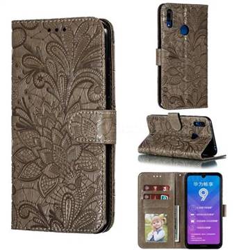 Intricate Embossing Lace Jasmine Flower Leather Wallet Case for Huawei Y7(2019) / Y7 Prime(2019) / Y7 Pro(2019) - Gray