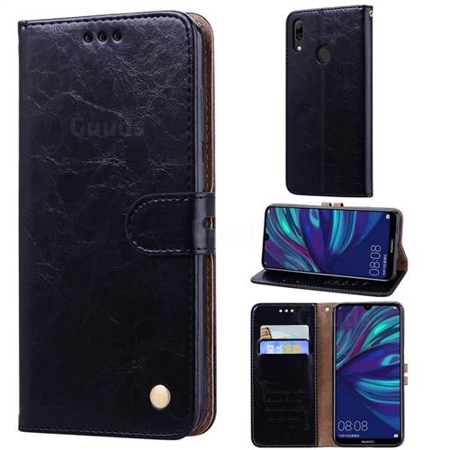 Luxury Retro Oil Wax PU Leather Wallet Phone Case for Huawei Y7(2019) / Y7 Prime(2019) / Y7 Pro(2019) - Deep Black