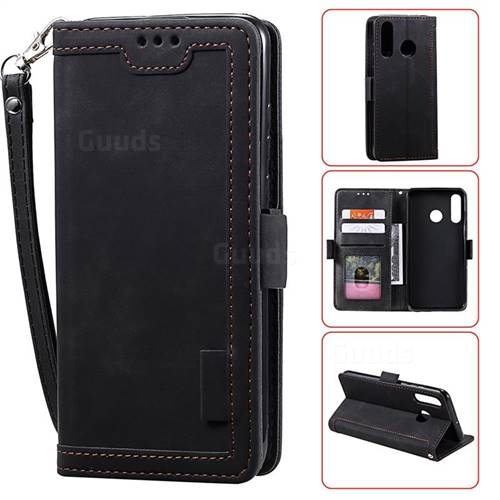 Luxury Retro Stitching Leather Wallet Phone Case for Huawei Y7(2019) / Y7 Prime(2019) / Y7 Pro(2019) - Black