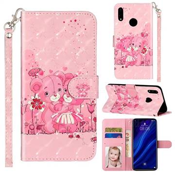 Pink Bear 3D Leather Phone Holster Wallet Case for Huawei Y7(2019) / Y7 Prime(2019) / Y7 Pro(2019)