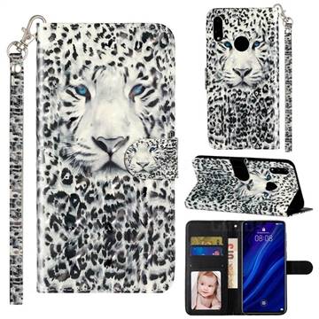White Leopard 3D Leather Phone Holster Wallet Case for Huawei Y7(2019) / Y7 Prime(2019) / Y7 Pro(2019)