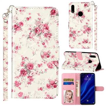 Rambler Rose Flower 3D Leather Phone Holster Wallet Case for Huawei Y7(2019) / Y7 Prime(2019) / Y7 Pro(2019)
