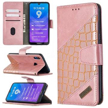 BinfenColor BF04 Color Block Stitching Crocodile Leather Case Cover for Huawei Y7(2019) / Y7 Prime(2019) / Y7 Pro(2019) - Rose Gold