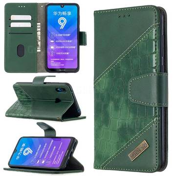 BinfenColor BF04 Color Block Stitching Crocodile Leather Case Cover for Huawei Y7(2019) / Y7 Prime(2019) / Y7 Pro(2019) - Green