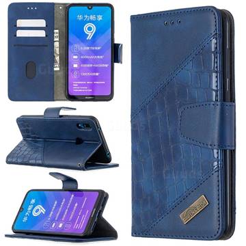 BinfenColor BF04 Color Block Stitching Crocodile Leather Case Cover for Huawei Y7(2019) / Y7 Prime(2019) / Y7 Pro(2019) - Blue