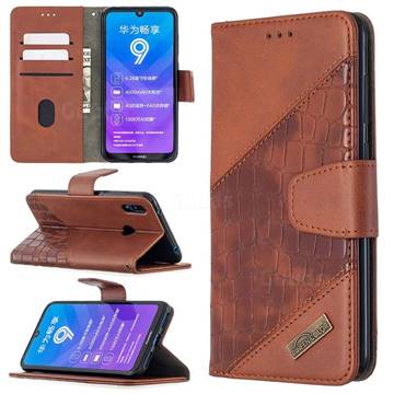BinfenColor BF04 Color Block Stitching Crocodile Leather Case Cover for Huawei Y7(2019) / Y7 Prime(2019) / Y7 Pro(2019) - Brown