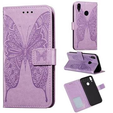 Intricate Embossing Vivid Butterfly Leather Wallet Case for Huawei Y7(2019) / Y7 Prime(2019) / Y7 Pro(2019) - Purple