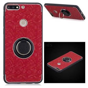 Luxury Mosaic Metal Silicone Invisible Ring Holder Soft Phone Case for Huawei Y7(2018) - Red