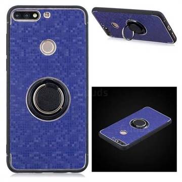 Luxury Mosaic Metal Silicone Invisible Ring Holder Soft Phone Case for Huawei Y7(2018) - Blue