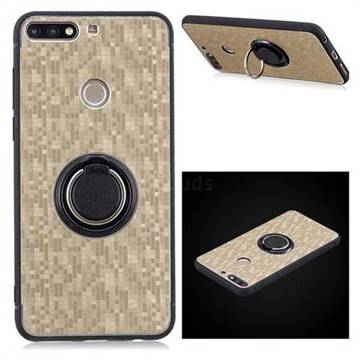 Luxury Mosaic Metal Silicone Invisible Ring Holder Soft Phone Case for Huawei Y7(2018) - Titanium Gold