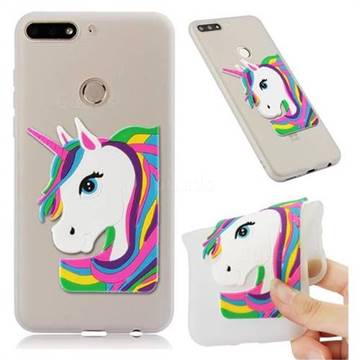Rainbow Unicorn Soft 3D Silicone Case for Huawei Y7(2018) - Translucent White