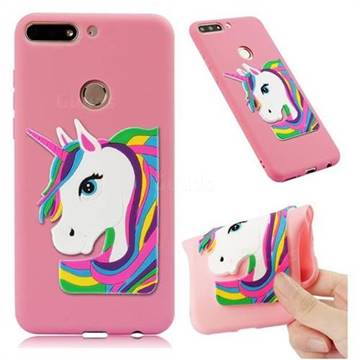 Rainbow Unicorn Soft 3D Silicone Case for Huawei Y7(2018) - Pink