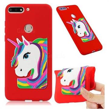 Rainbow Unicorn Soft 3D Silicone Case for Huawei Y7(2018) - Red