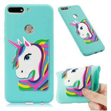 Rainbow Unicorn Soft 3D Silicone Case for Huawei Y7(2018) - Sky Blue