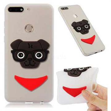 Glasses Dog Soft 3D Silicone Case for Huawei Y7(2018) - Translucent White