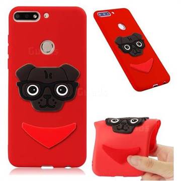 Glasses Dog Soft 3D Silicone Case for Huawei Y7(2018) - Red