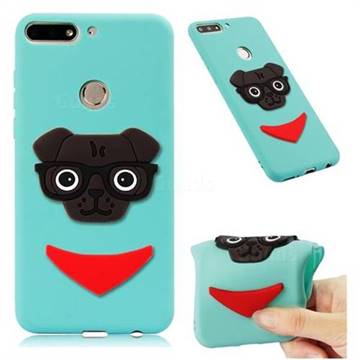 Glasses Dog Soft 3D Silicone Case for Huawei Y7(2018) - Sky Blue