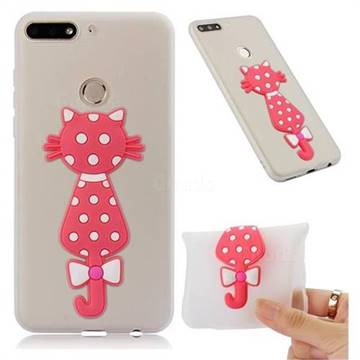 Polka Dot Cat Soft 3D Silicone Case for Huawei Y7(2018) - Translucent White