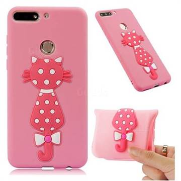 Polka Dot Cat Soft 3D Silicone Case for Huawei Y7(2018) - Pink