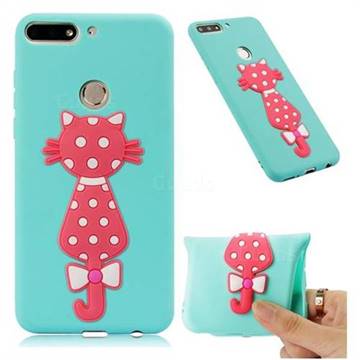 Polka Dot Cat Soft 3D Silicone Case for Huawei Y7(2018) - Sky Blue