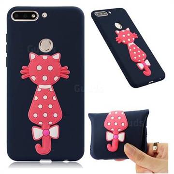 Polka Dot Cat Soft 3D Silicone Case for Huawei Y7(2018) - Navy