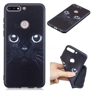 Bearded Feline 3D Embossed Relief Black TPU Cell Phone Back Cover for Huawei Y7(2018)