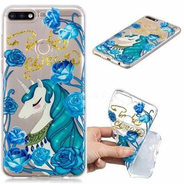 Blue Flower Unicorn Clear Varnish Soft Phone Back Cover for Huawei Y7(2018)