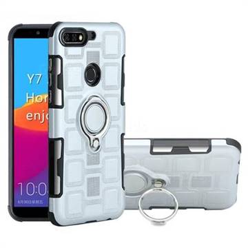 Ice Cube Shockproof PC + Silicon Invisible Ring Holder Phone Case for Huawei Y7(2018) - Silver