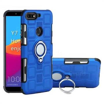 Ice Cube Shockproof PC + Silicon Invisible Ring Holder Phone Case for Huawei Y7(2018) - Dark Blue