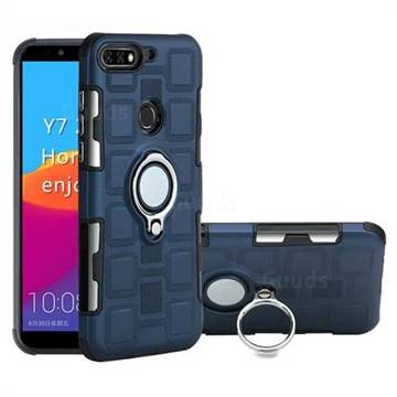 Ice Cube Shockproof PC + Silicon Invisible Ring Holder Phone Case for Huawei Y7(2018) - Royal Blue