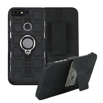3 in 1 PC + Silicone Leather Phone Case for Huawei Y7(2018) - Black