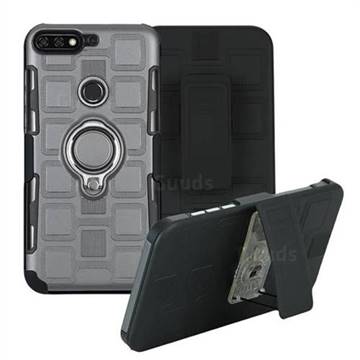 3 in 1 PC + Silicone Leather Phone Case for Huawei Y7(2018) - Gray