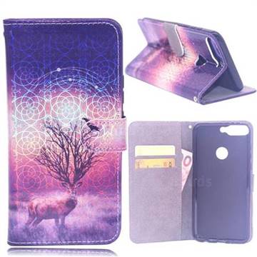 Elk Deer Laser Light PU Leather Wallet Case for Huawei Y7(2018)