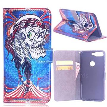 Tribal Feather Skull Laser Light PU Leather Wallet Case for Huawei Y7(2018)