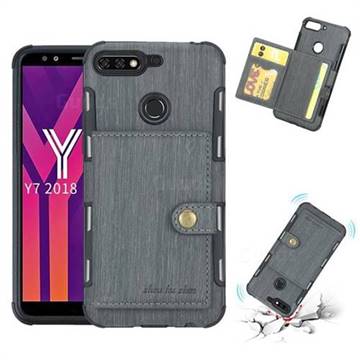 Brush Multi-function Leather Phone Case for Huawei Y7(2018) - Gray
