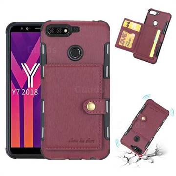 Brush Multi-function Leather Phone Case for Huawei Y7(2018) - Wine Red
