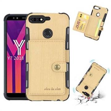 Brush Multi-function Leather Phone Case for Huawei Y7(2018) - Golden