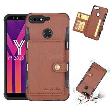 Brush Multi-function Leather Phone Case for Huawei Y7(2018) - Brown